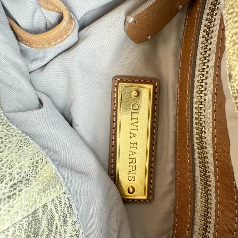 Olivia Harris Joy Gryson Leather Hobo Cream Gold Exotic Bag OS